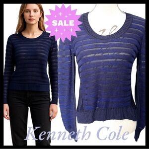 🌞Kenneth Cole Navy/Royal Blue Crew Neck Hi-Lo Split Hem Sweater (M)